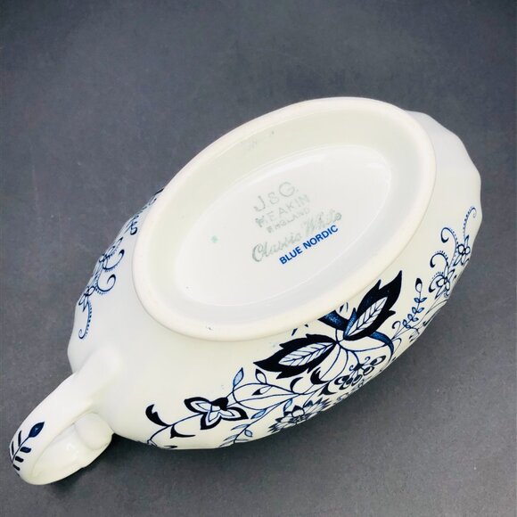 Vintage 60s Classic JG Meakin England BLUE NORDIC Sauce Gravy Boat - Picture 8 of 11